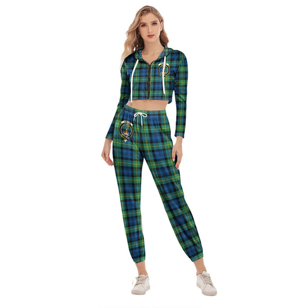 Gordon Ancient Tartan Crest Crop Hoodie Sports Sets