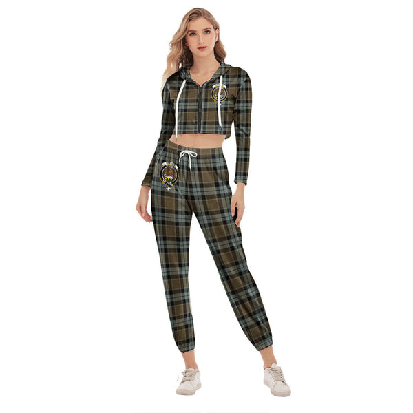 Graham of Menteith Weathered Tartan Crest Crop Hoodie Sports Sets