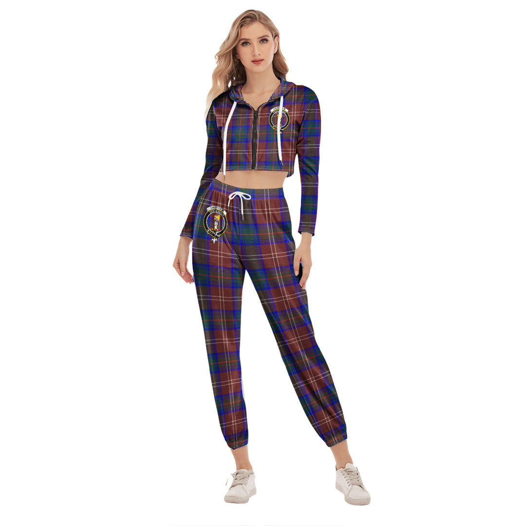 Chisholm Hunting Modern Tartan Crest Crop Hoodie Sports Sets