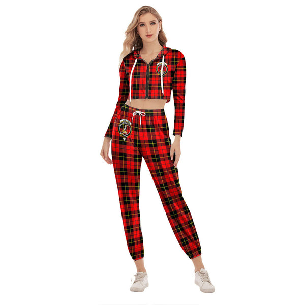 Wallace Hunting Red Tartan Crest Crop Hoodie Sports Sets