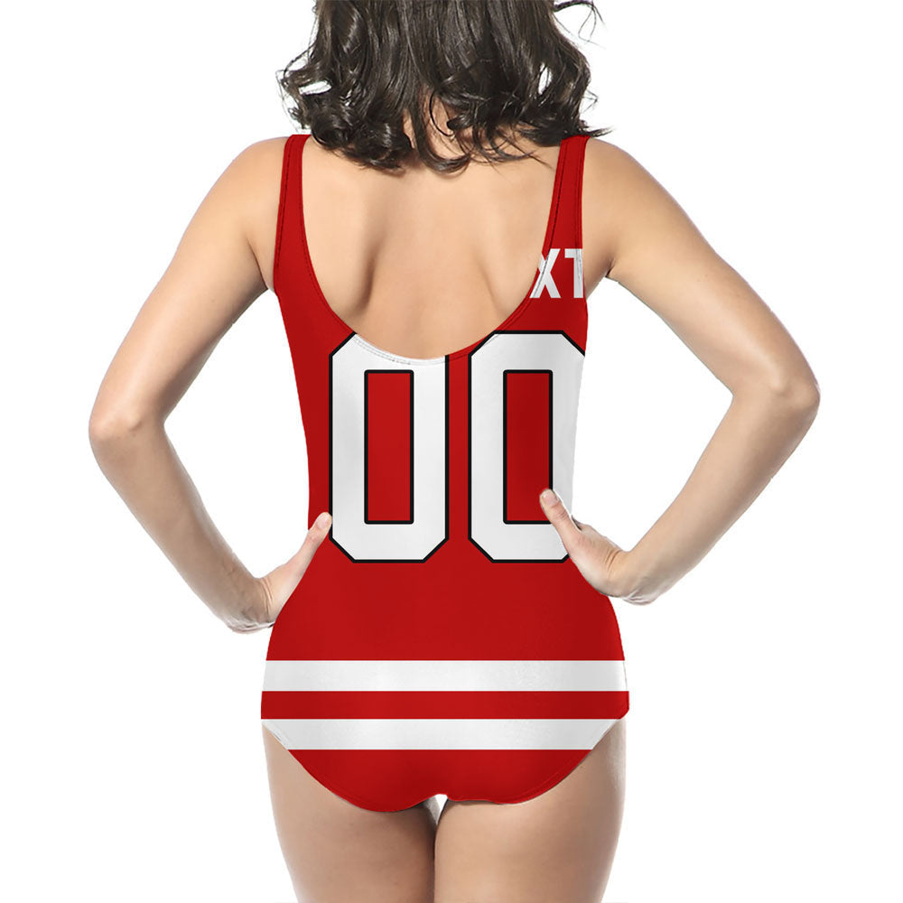 Custom Poland Hockey Jersey Style Women Low Cut Swimsuit