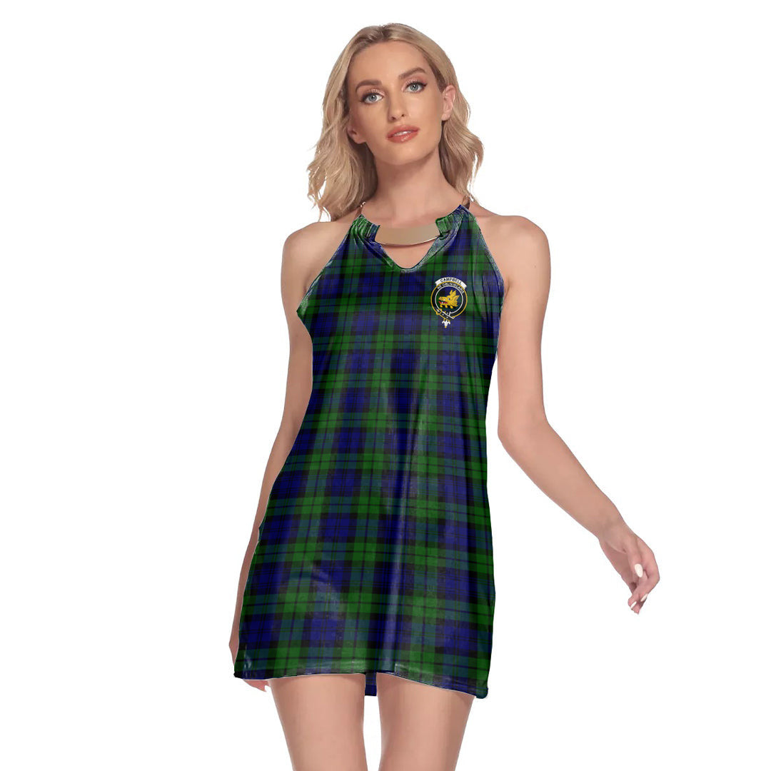 Campbell Modern Tartan Crest Round Neck Above Knee Dress