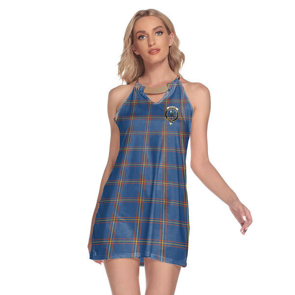 MacLaine of Loch Buie Hunting Ancient Tartan Crest Round Neck Above Knee Dress