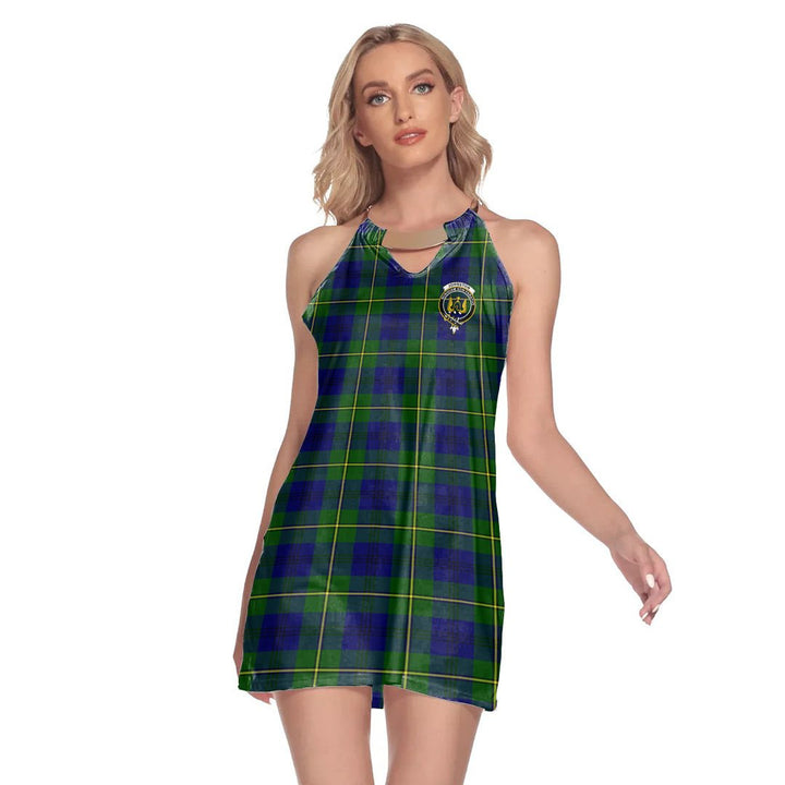 Johnston Modern Tartan Crest Round Neck Above Knee Dress