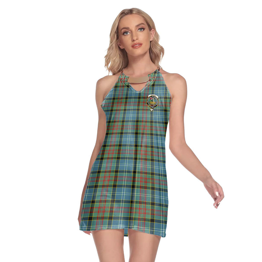 Paisley District Tartan Crest Round Neck Above Knee Dress