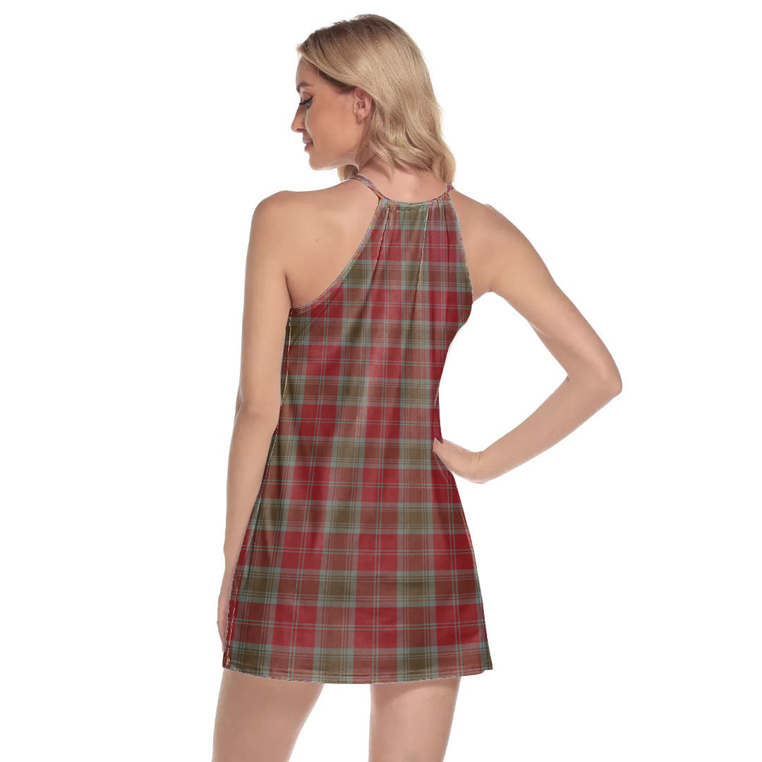 Lindsay Weathered Tartan Crest Round Neck Above Knee Dress