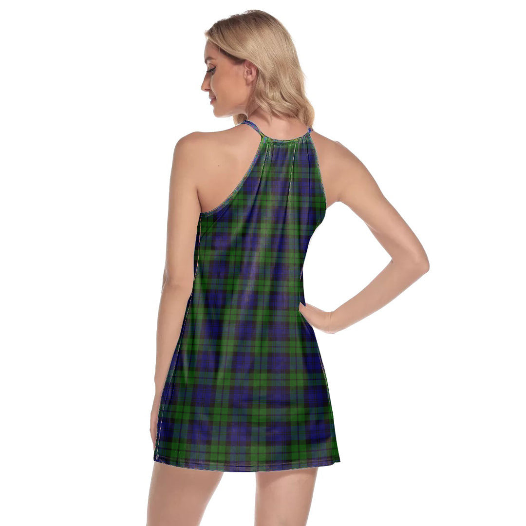 Campbell Modern Tartan Crest Round Neck Above Knee Dress