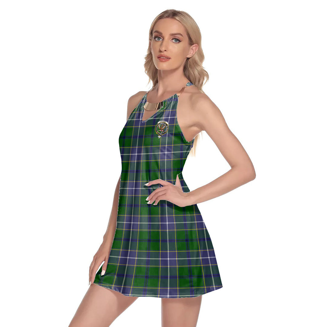 Wishart Hunting Modern Tartan Crest Round Neck Above Knee Dress