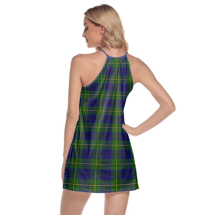 Johnston Modern Tartan Crest Round Neck Above Knee Dress