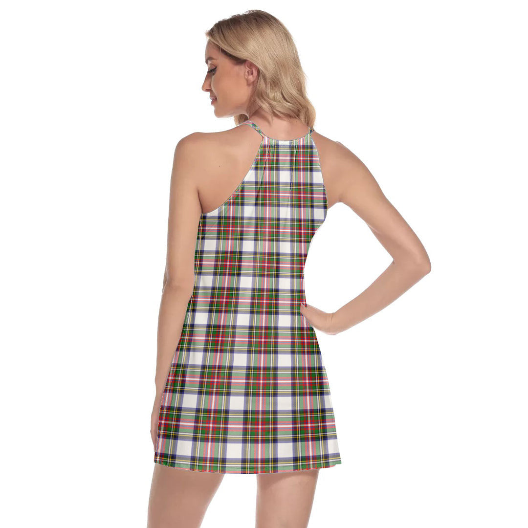 Stewart Dress Modern Tartan Crest Round Neck Above Knee Dress