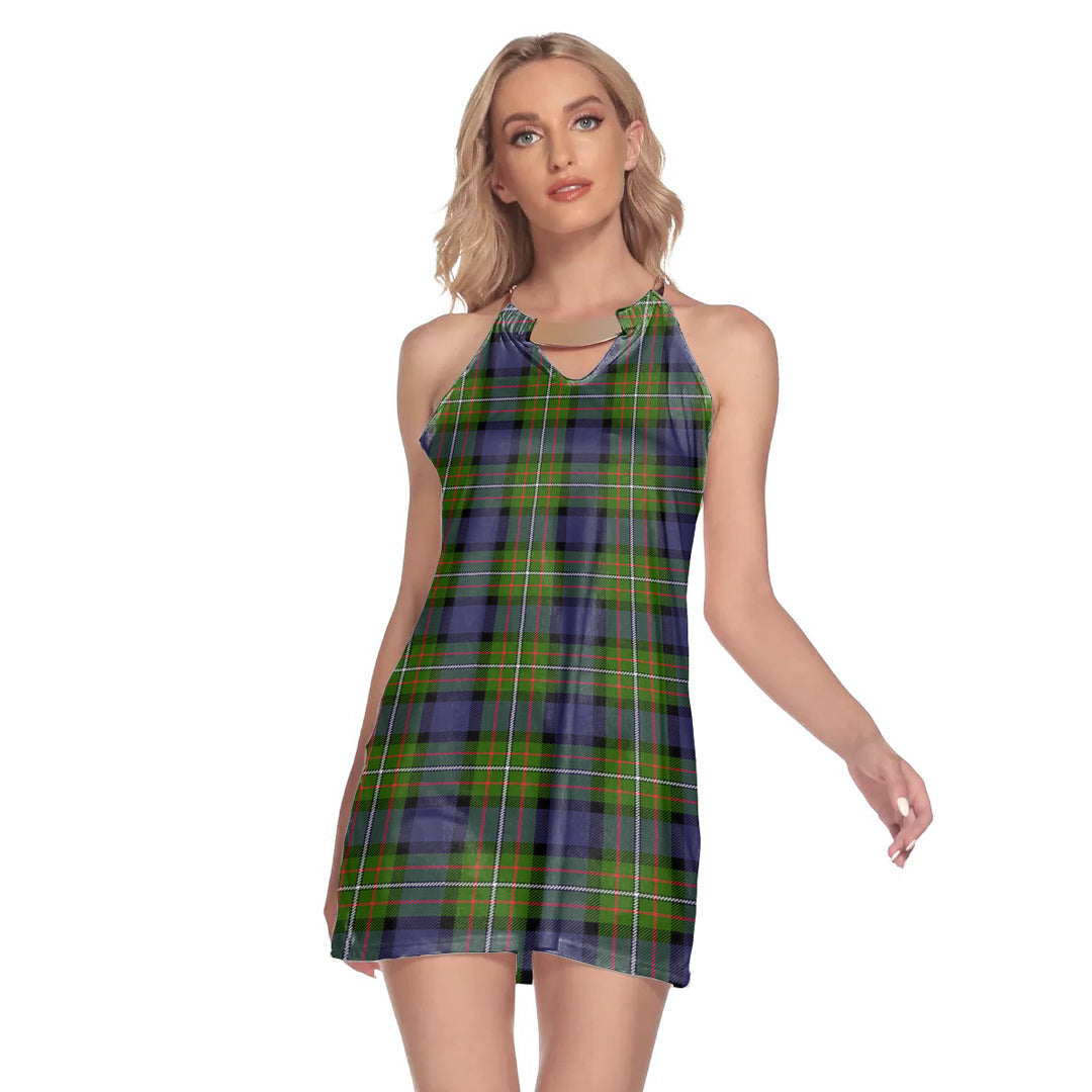 Fergusson Modern Tartan Plaid Round Neck Above Knee Dress