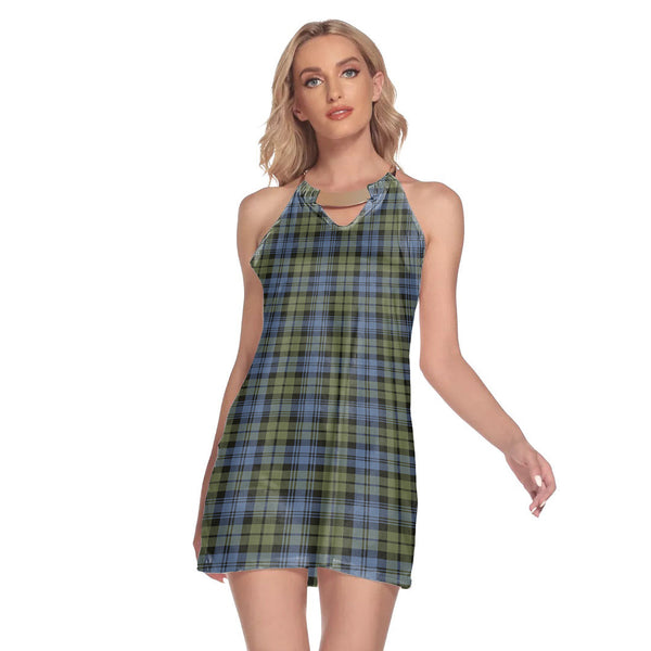 Campbell Faded Tartan Plaid Round Neck Above Knee Dress