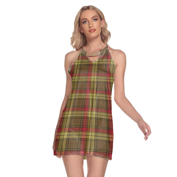 MacMillan Old Weathered Tartan Plaid Round Neck Above Knee Dress