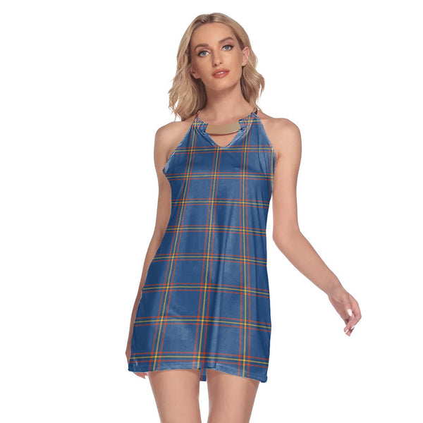 MacLaine of Loch Buie Hunting Ancient Tartan Plaid Round Neck Above Knee Dress