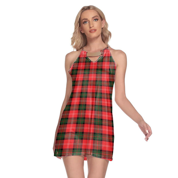 Nesbitt Modern Tartan Plaid Round Neck Above Knee Dress