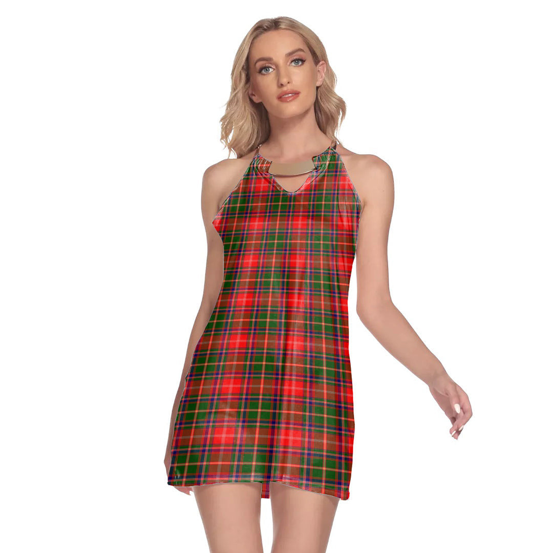 Somerville Modern Tartan Plaid Round Neck Above Knee Dress