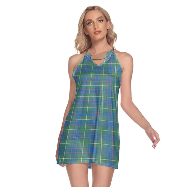 MacIntyre Hunting Ancient Tartan Plaid Round Neck Above Knee Dress