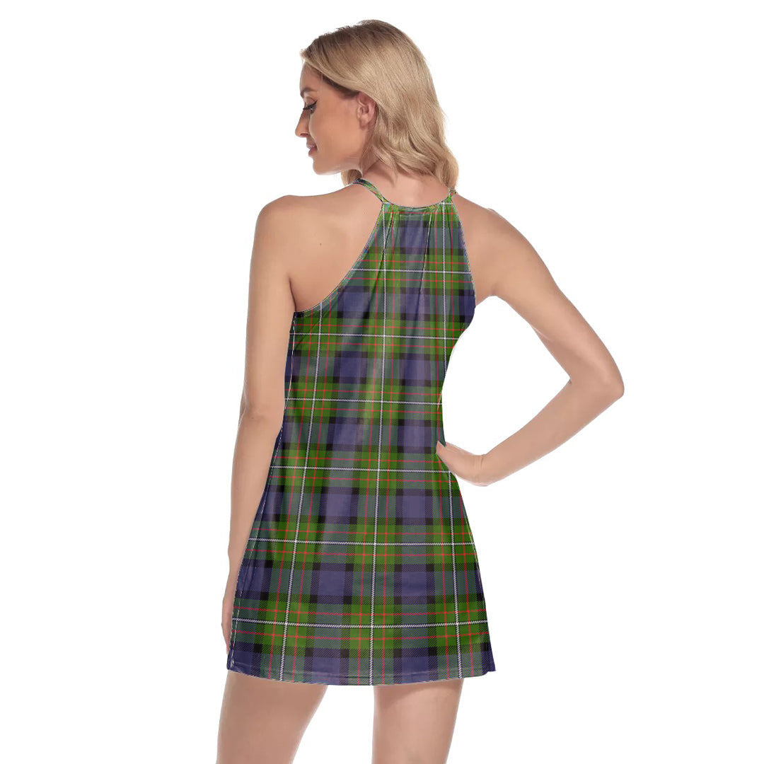 Fergusson Modern Tartan Plaid Round Neck Above Knee Dress