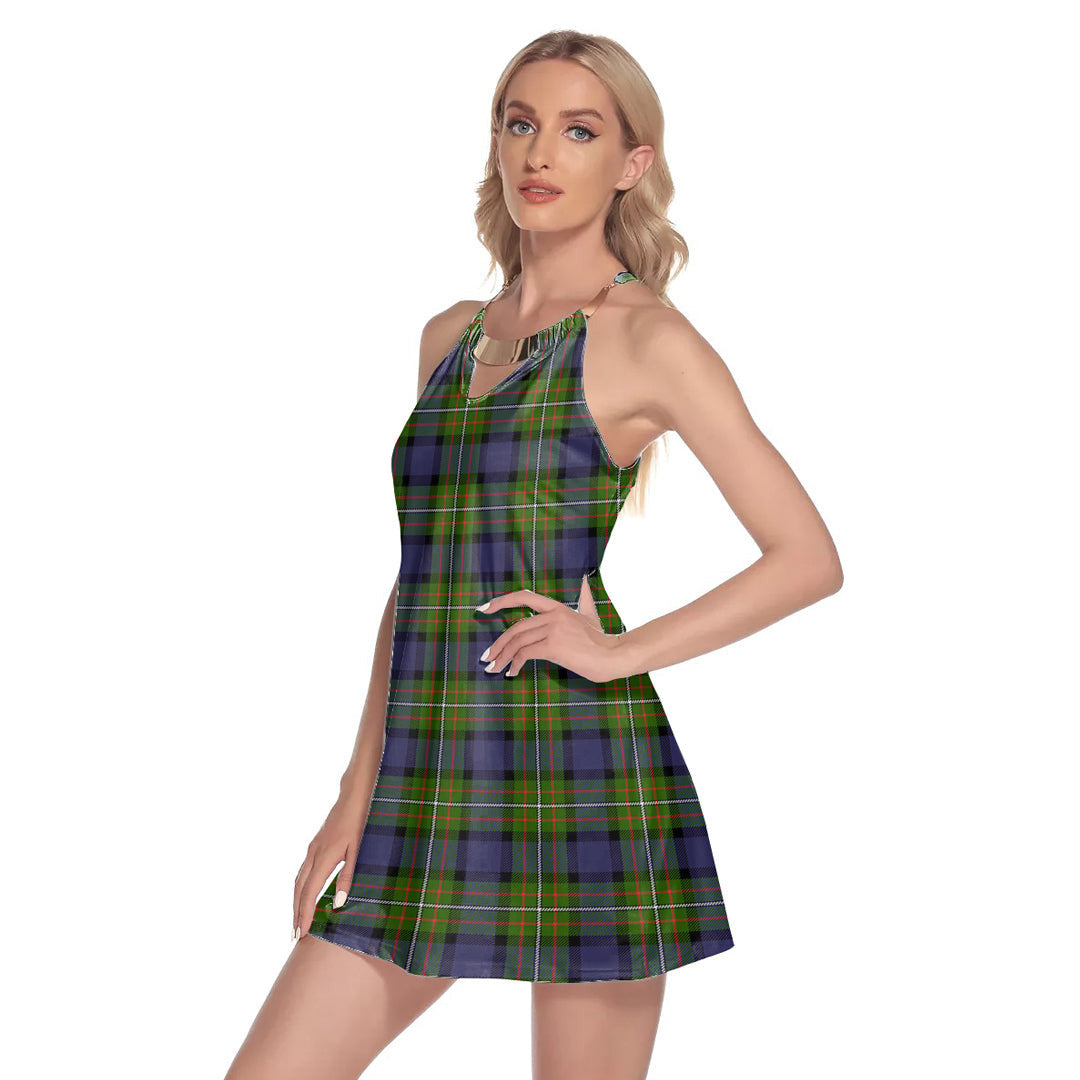 Fergusson Modern Tartan Plaid Round Neck Above Knee Dress