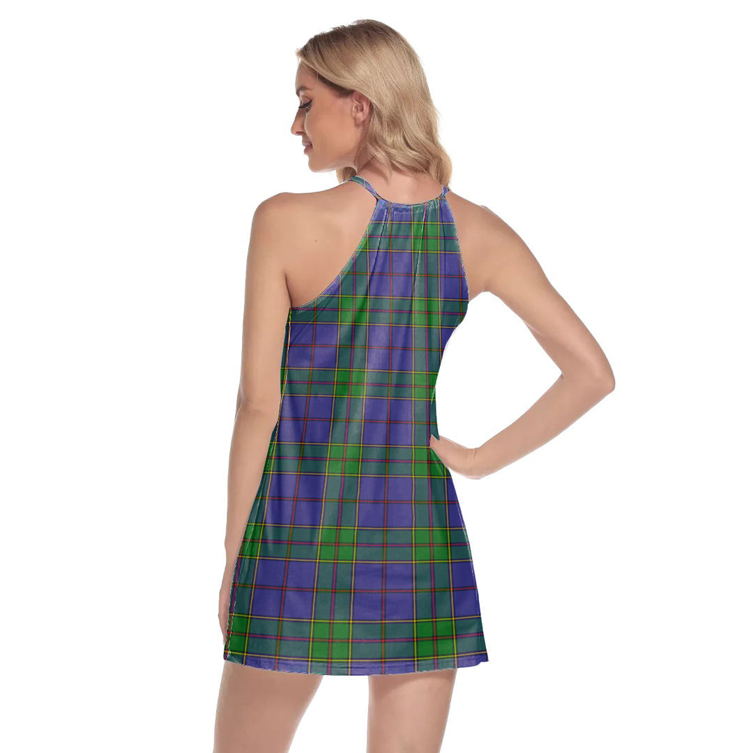 Strachan Tartan Plaid Round Neck Above Knee Dress