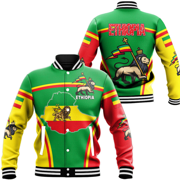 Africa Jacket - Ethiopia Lion Active Flag Baseball Jacket