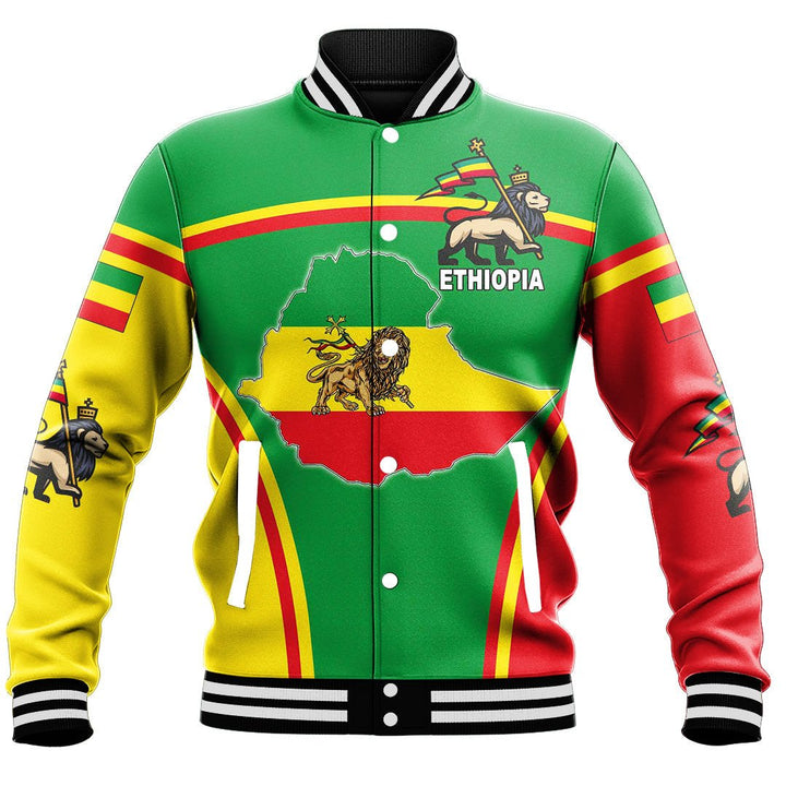 Africa Jacket - Ethiopia Lion Active Flag Baseball Jacket