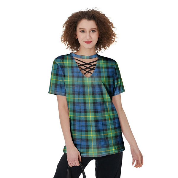 Gordon Ancient Tartan Plaid V-Neck String Short Sleeve Shirt