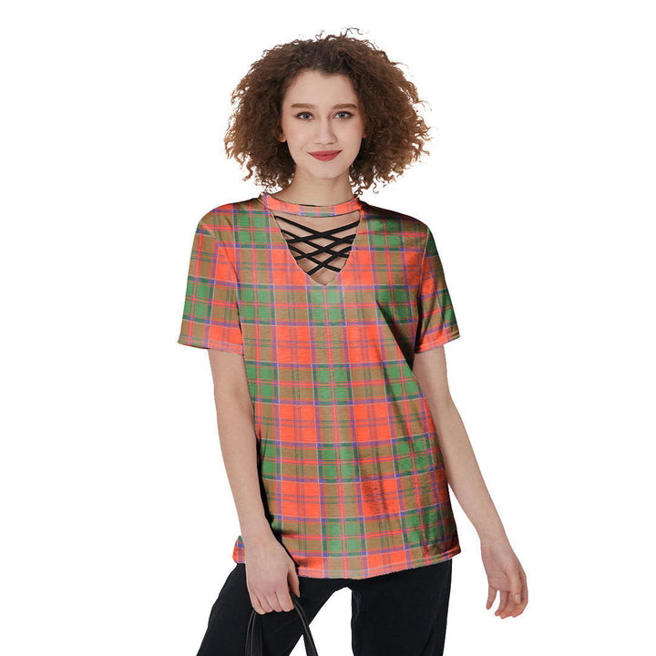 Grant Ancient Tartan Plaid V-Neck String Short Sleeve Shirt