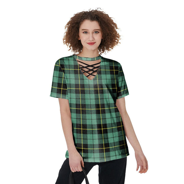 Wallace Hunting Ancient Tartan Plaid V-Neck String Short Sleeve Shirt