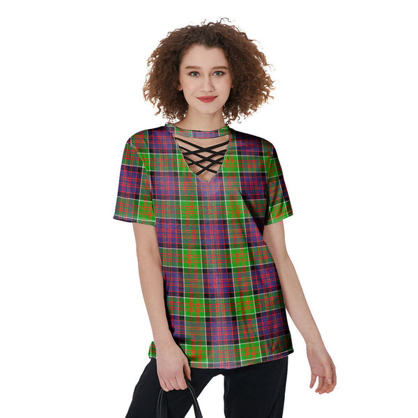 MacDonald of Clanranald Tartan Plaid V-Neck String Short Sleeve Shirt