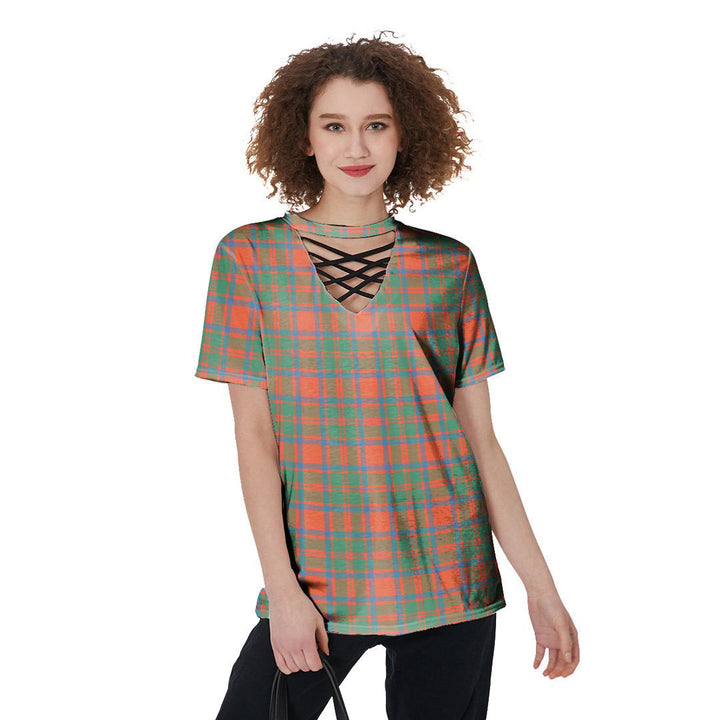 MacKintosh Ancient Tartan Plaid V-Neck String Short Sleeve Shirt