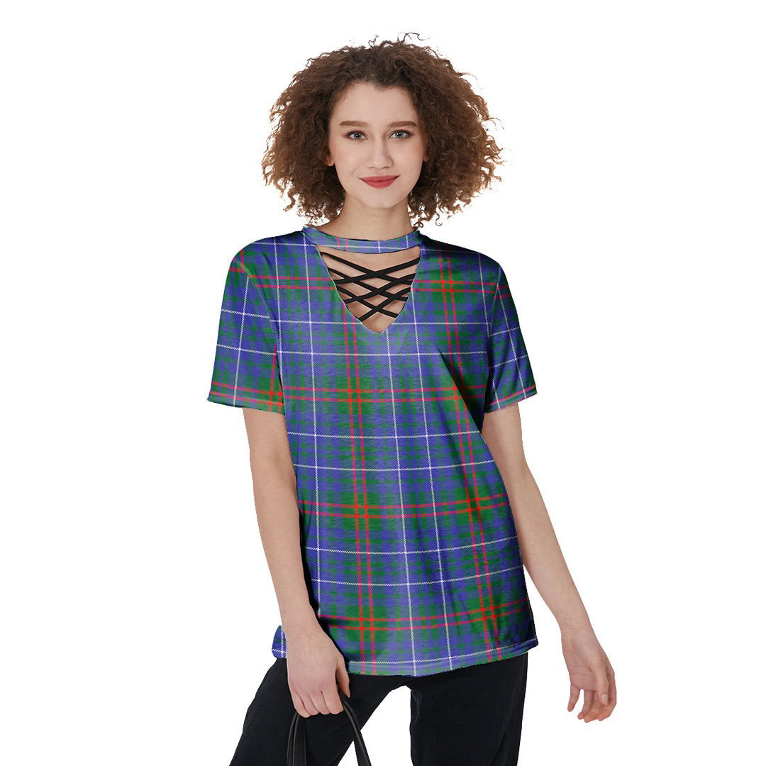 Edmonstone Tartan Plaid V-Neck String Short Sleeve Shirt