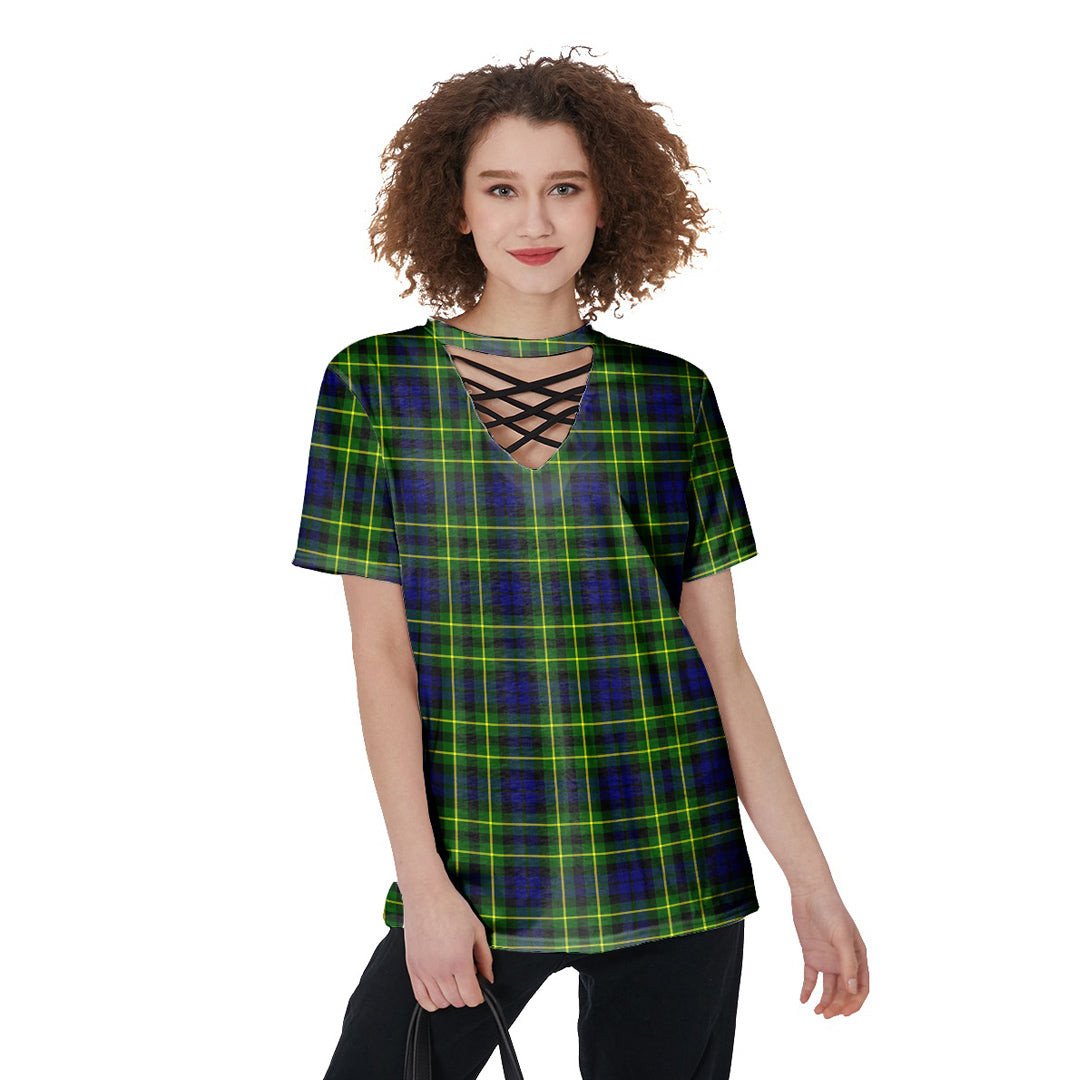 Campbell of Breadalbane Modern Tartan Plaid V-Neck String Short Sleeve Shirt