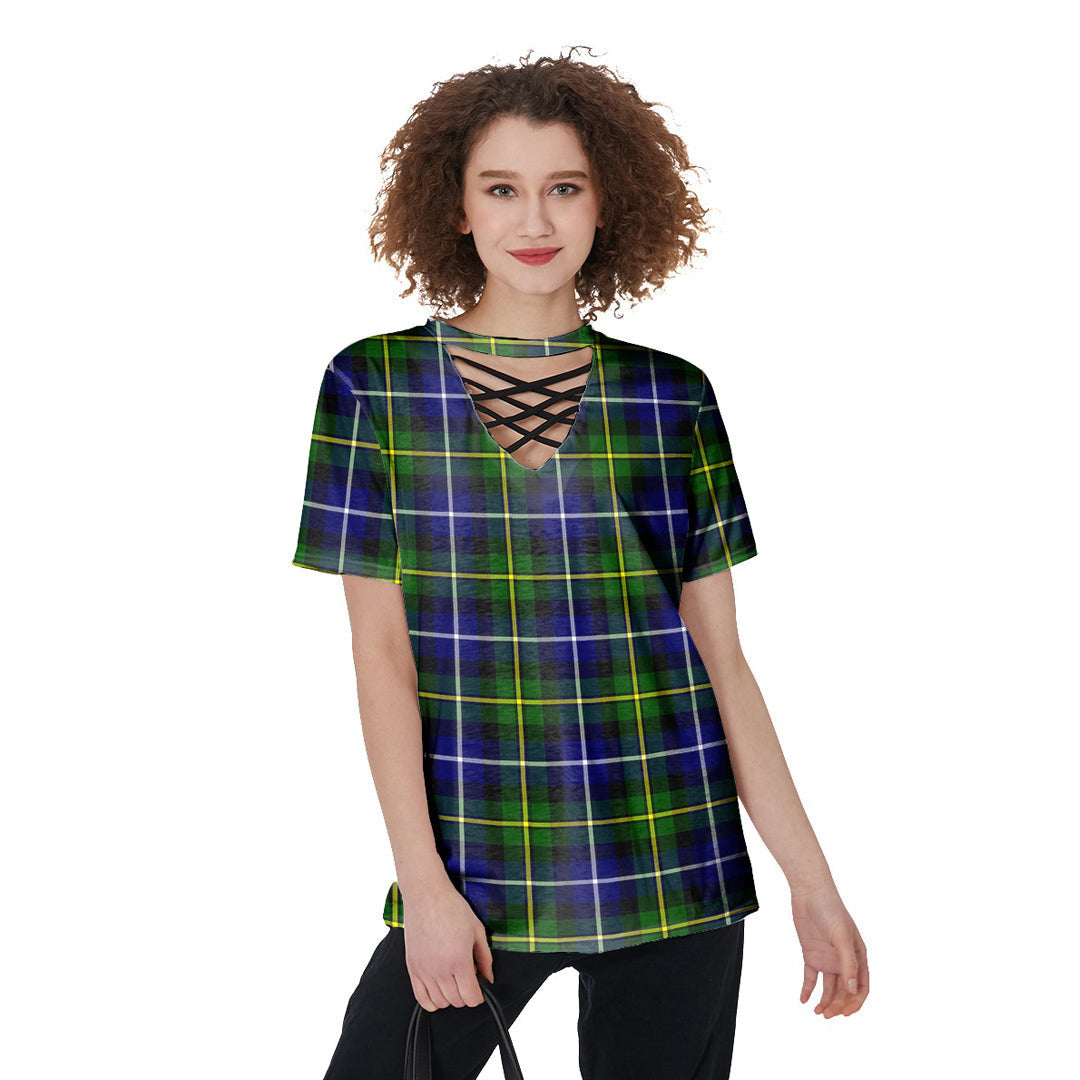 MacNeill of Barra Modern Tartan Plaid V-Neck String Short Sleeve Shirt