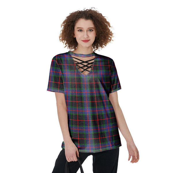 Nairn Tartan Plaid V-Neck String Short Sleeve Shirt