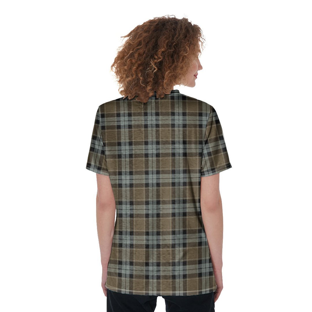 Graham of Menteith Weathered Tartan Plaid V-Neck String Short Sleeve Shirt