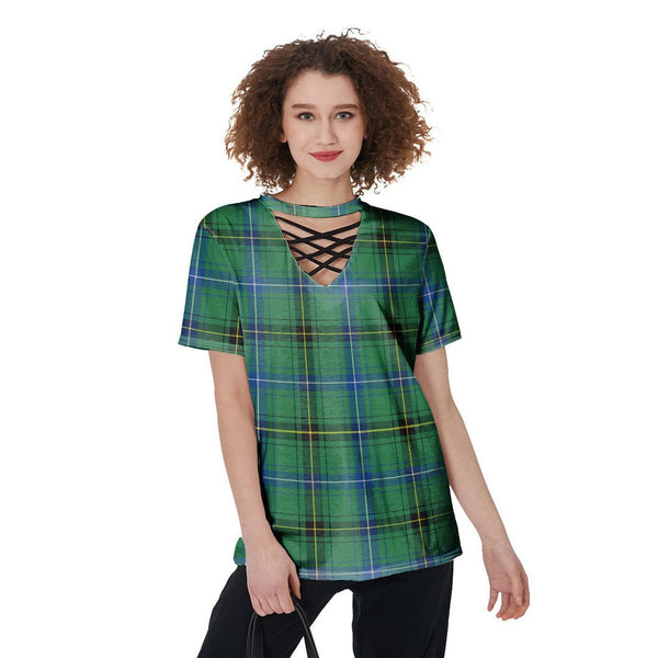 Henderson Ancient Tartan Plaid V-Neck String Short Sleeve Shirt