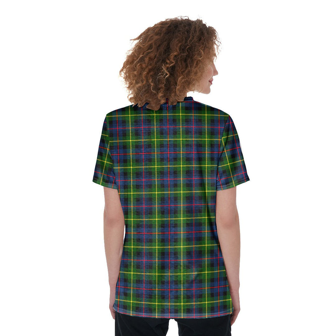 Farquharson Modern Tartan Plaid V-Neck String Short Sleeve Shirt