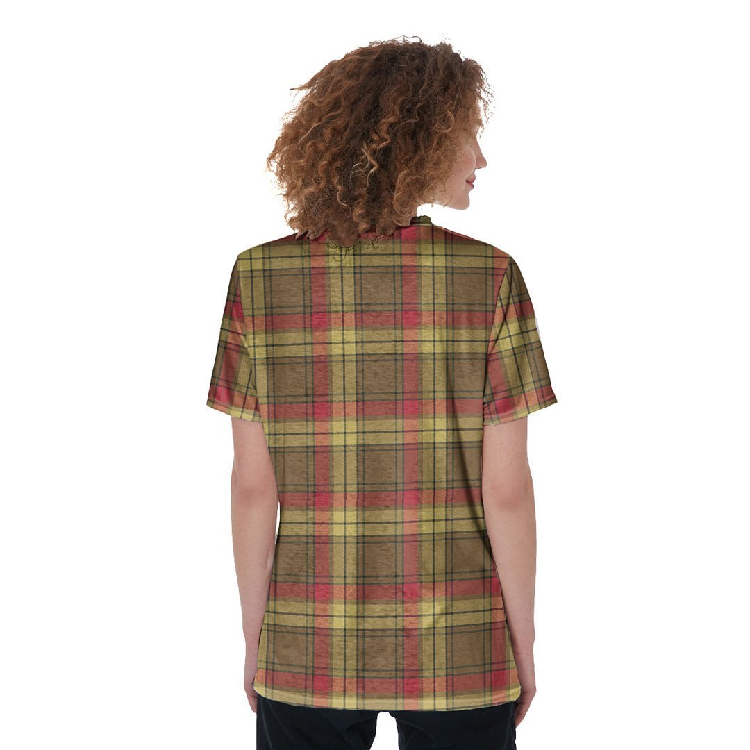 MacMillan Old Weathered Tartan Plaid V-Neck String Short Sleeve Shirt