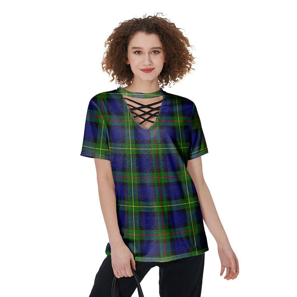 MacEwen Modern Tartan Plaid V-Neck String Short Sleeve Shirt