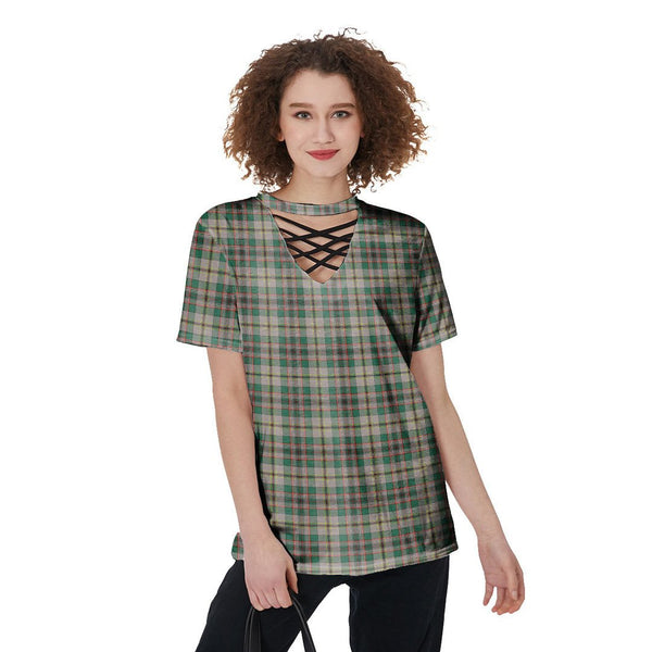Craig Ancient Tartan Plaid V-Neck String Short Sleeve Shirt