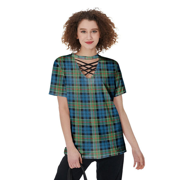 Colquhoun Ancient Tartan Plaid V-Neck String Short Sleeve Shirt