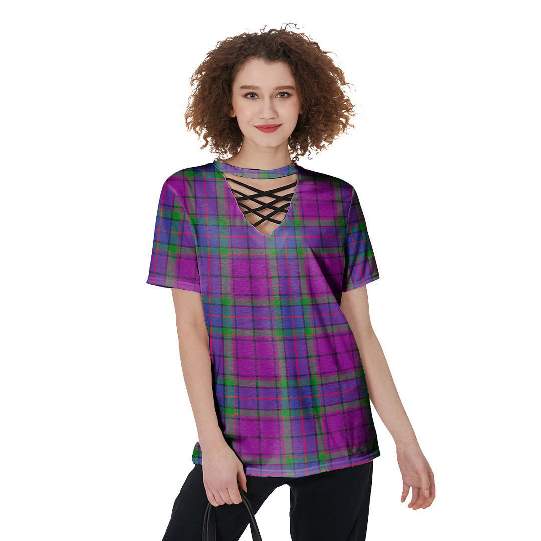 Wardlaw Modern Tartan Plaid V-Neck String Short Sleeve Shirt