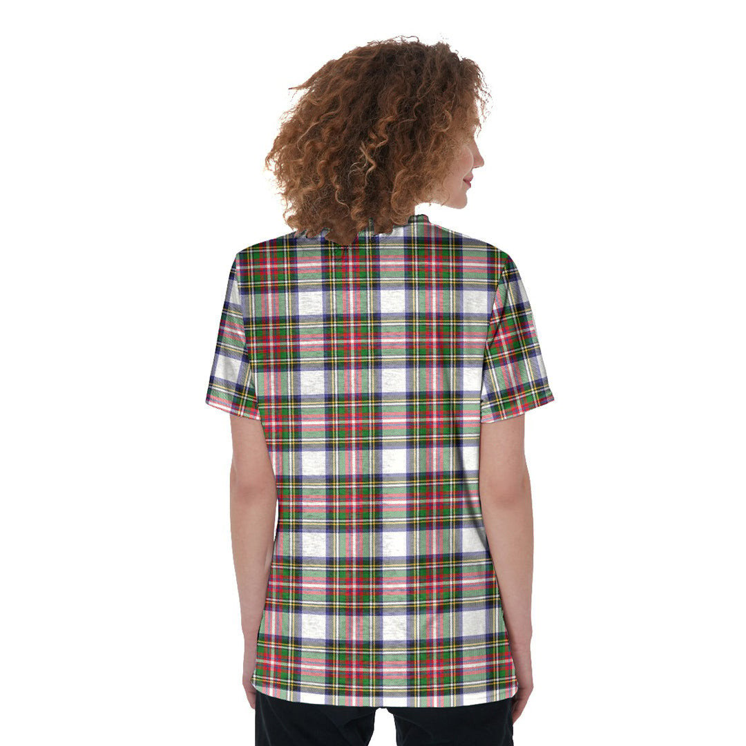 Stewart Dress Modern Tartan Plaid V-Neck String Short Sleeve Shirt