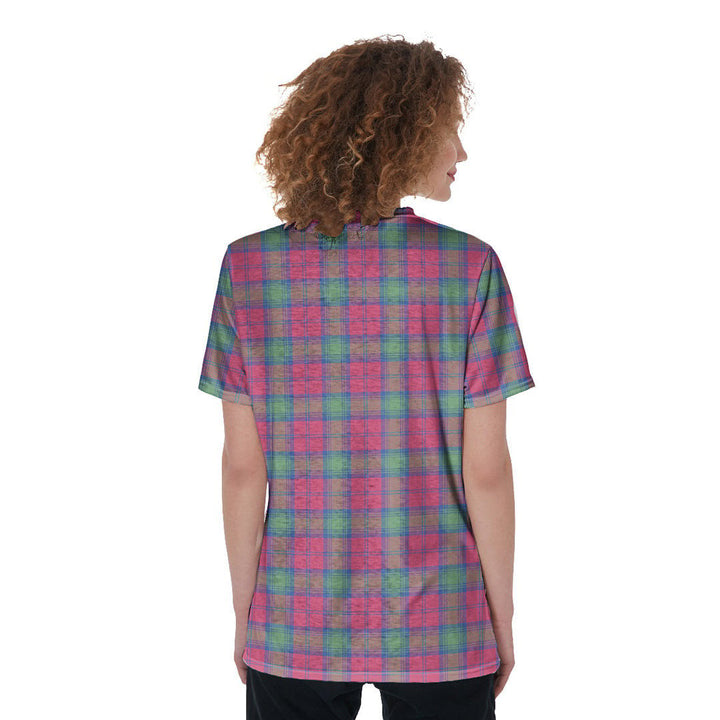 Lindsay Ancient Tartan Plaid V-Neck String Short Sleeve Shirt