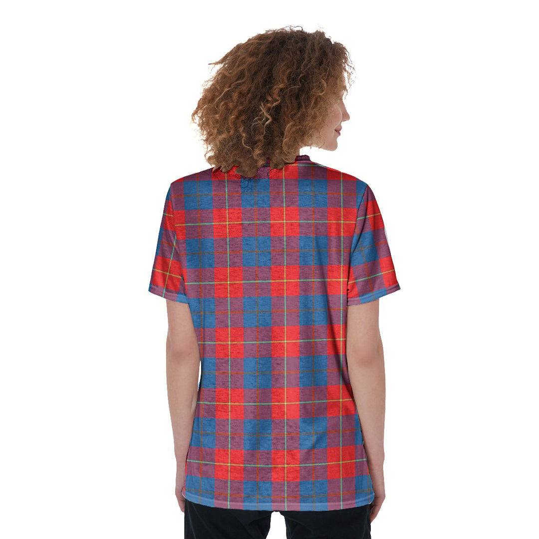Galloway Red Tartan Plaid V-Neck String Short Sleeve Shirt