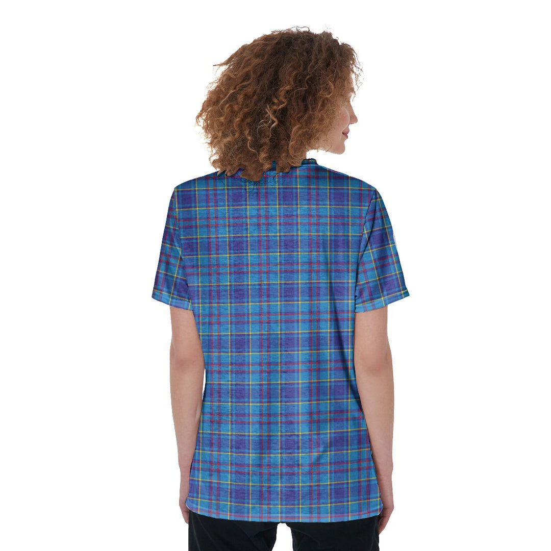 Mercer Modern Tartan Plaid V-Neck String Short Sleeve Shirt