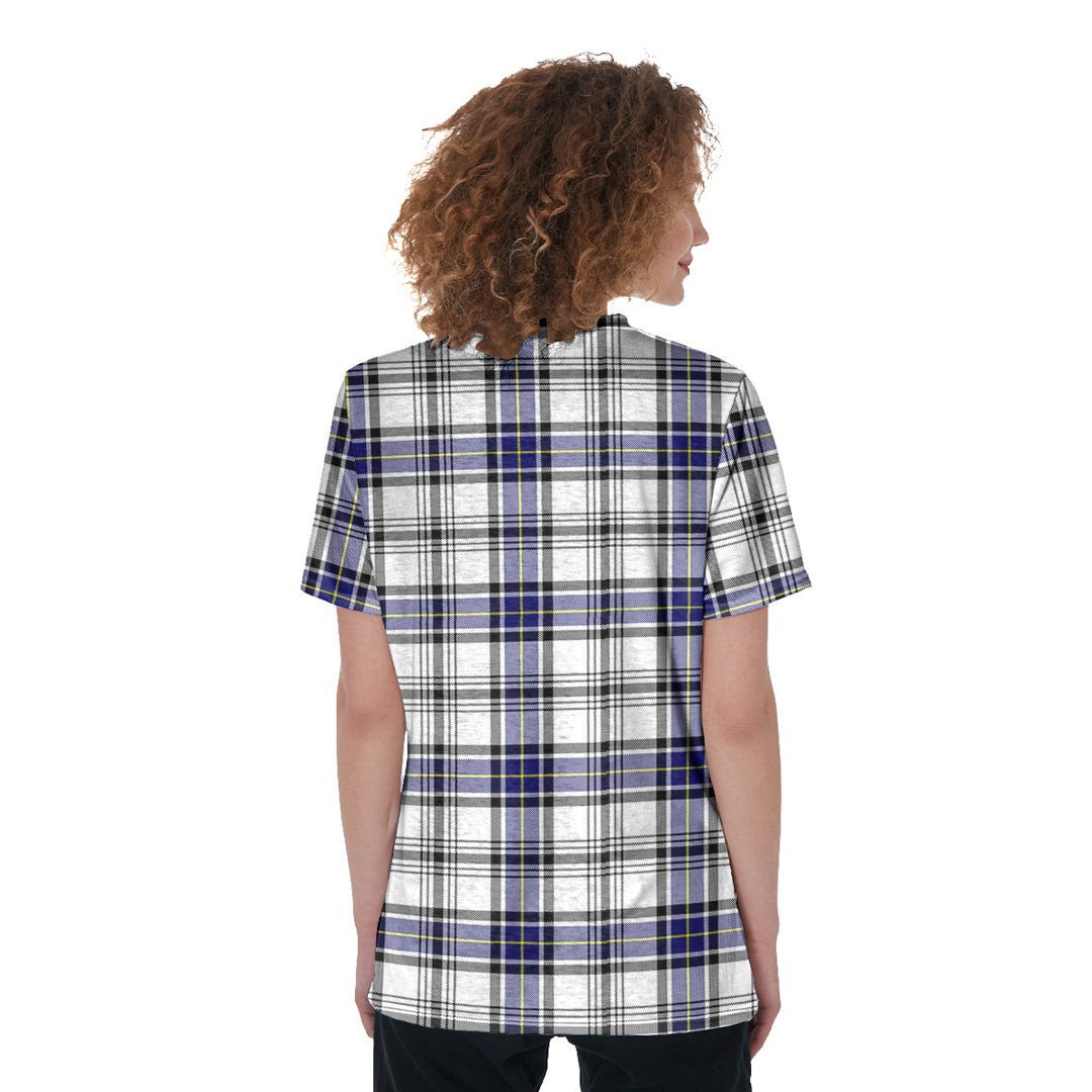 Hannay Modern Tartan Plaid V-Neck String Short Sleeve Shirt