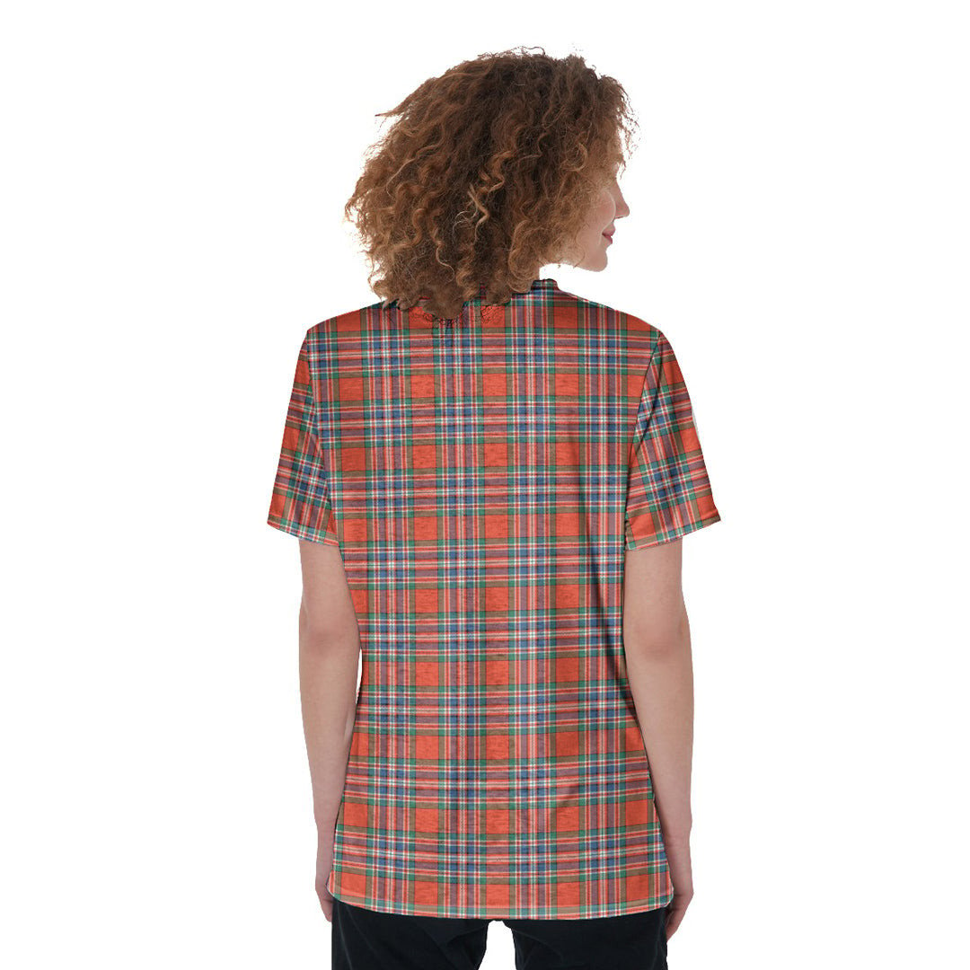 MacFarlane Ancient Tartan Plaid V-Neck String Short Sleeve Shirt