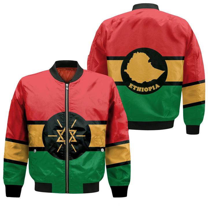 Ethiopia Flag and Map New Zip Bomber Jacket